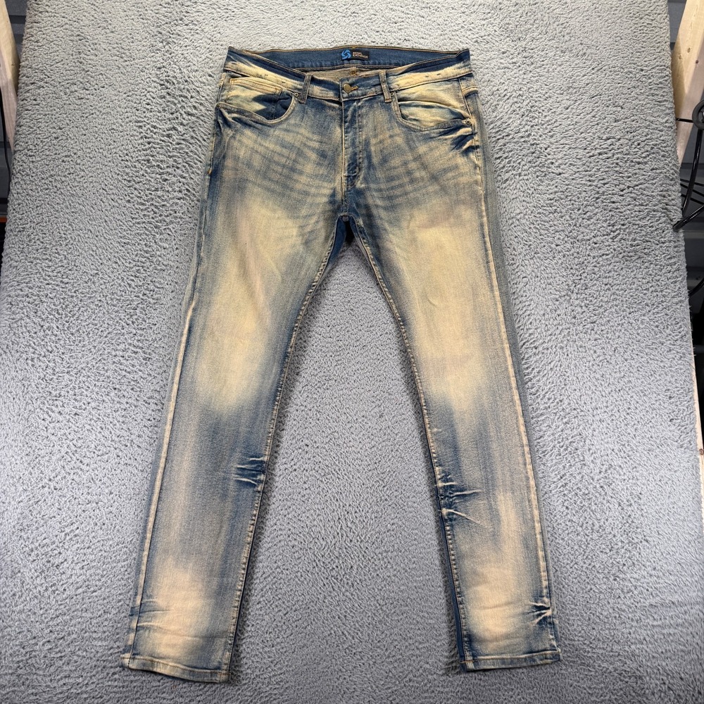Regal Exchange Jeans Mens 36x34 Blue Cotton Denim Straight Faded Travel Stretch